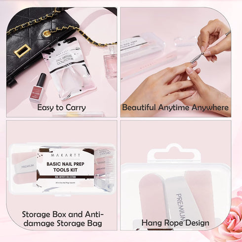 Makartt Nail File and Buffer, Pink Basic Nail Prep Kit with Cuticle Trimmer & Nail Care Tools
