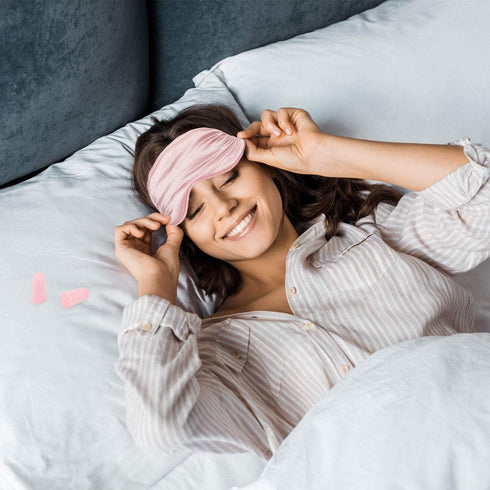Whaline 2 Pcs Silk Sleep Eye Cover with Ear Plugs, Soft Eye Cover for Night Sleeping, Pink & Black