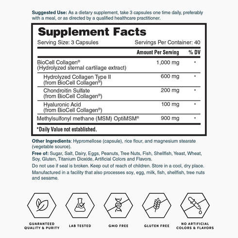 Nature's Lab Hyaluronic Acid with Biocell Collagen and MSM, 120 Capsules for Skin Hydration