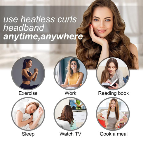 No Heat Curlers CORATED, Heatless Curls for Long Hair, Silk DIY Hair Styling Tools Kit, Sleep-In Headband