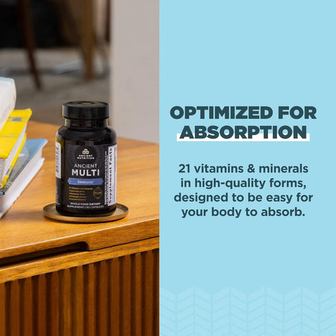 Ancient Nutrition Multivitamin for Immune Support, 21 Vitamins and Minerals with Vitamin D & C, 90 Capsules