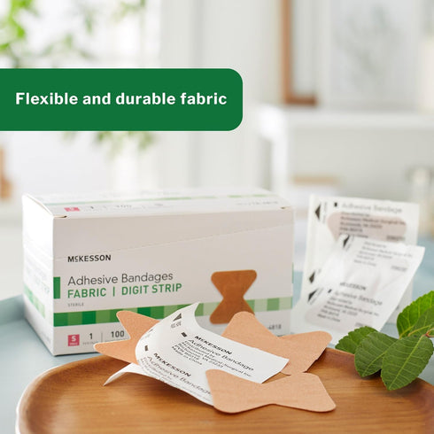 McKesson Adhesive Bandages, Sterile Fabric Digit Fingertip, Tan, 1.7 in x 2 in, 100 Count