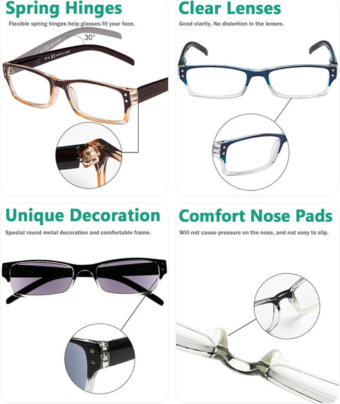 Eyekepper Reading Glasses - 4 Pack with Two-Tone Reader Sunglasses for Men and Women Reading Under The Sun