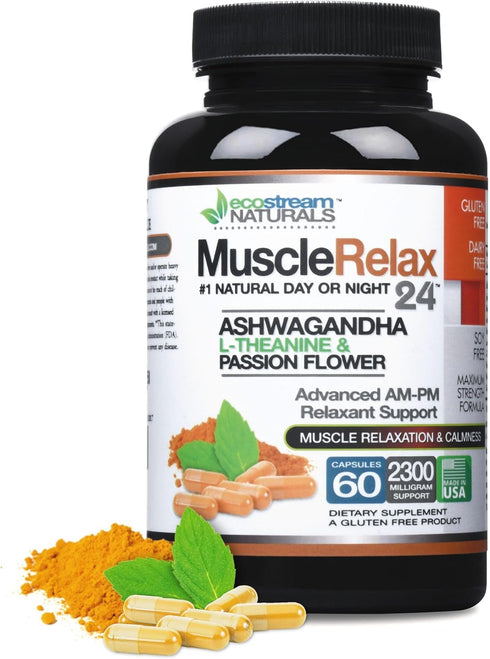 MuscleRelax 24/7 Muscle Relaxation Support, Naturally Derived Ingredients, Gluten-Free - 60 Vegetarian Capsules