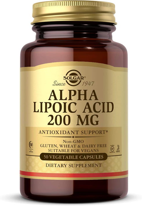 Solgar Alpha Lipoic Acid 200 mg, 50 Vegetable Capsules - Antioxidant Support, Non-GMO, Vegan, Gluten Free