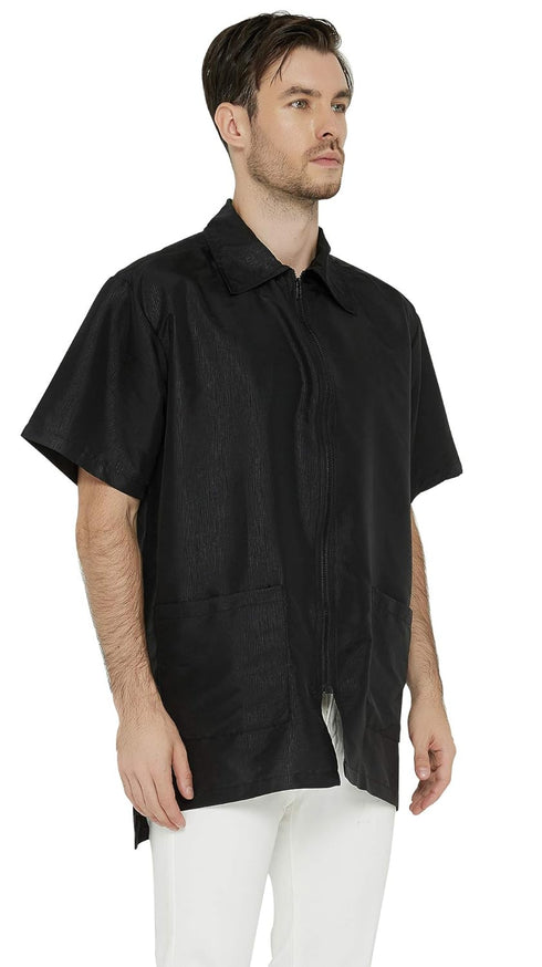 PERFEHAIR Barber Jacket for Men - Hair Stylist Grooming Smock Vest Shirt, Black