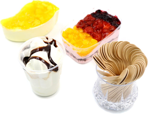 3.9 Inches Mini Wooden Ice Cream Dessert Spoons, Disposable Cutlery, Pack of 100