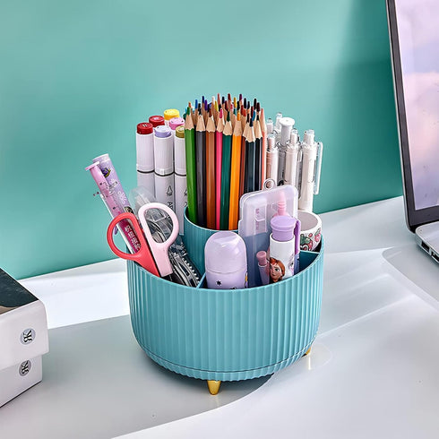 DASITON Large Capacity Makeup Brush Holder,360 Rotating Makeup Organizer,5 Slot Makeup Brushes Cup,for Vanity Decor,Bathroom Countertops,Desk Storage Container,Cosmetic Display cases(Blue) by DASITON
