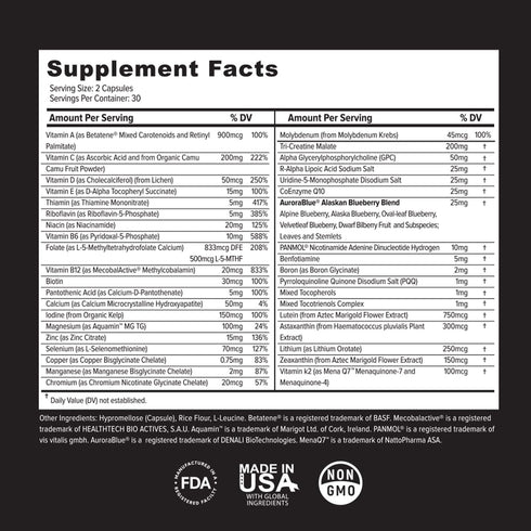 Whole Food Multivitamins for Adults & Seniors - Multivitamins for Women & Men - 2X a Day Adult Vitamins with Vitamin A,