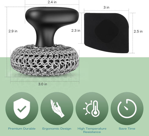 Cast Iron Scrubber, Dish Scrub Brush, 316 Cast Iron Cleaner Chainmail Scrubber for Cast Iron Pan Cleaning
