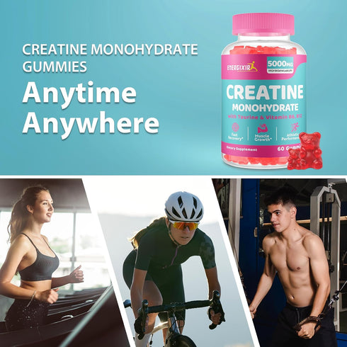 Creatine Monohydrate Gummies - 5000mg Creatine for Women, Pre Workout Chewables with Taurine & B6 - 60 Count