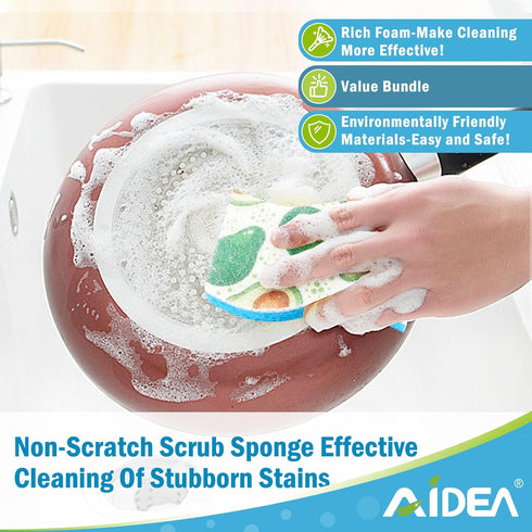 AIDEA 24 Count Non-Scratch Scrub Sponges for Kitchen, Cellulose Sponges for Dishes, Cleans Fast Without Scratching