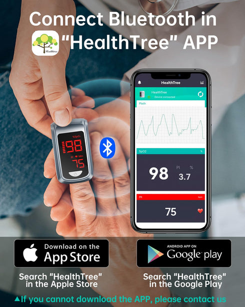 Bluetooth Pulse Oximeter Fingertip Monitor, HOLFENRY, for Heart Rate and Oxygen Saturation