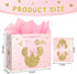 Reyoust 13" 2nd 13"L 10.2"H 4.9"W Large Oh Twodles Birthday Gift Bag with Tissue Paper and Greeting Card Glitter Pink