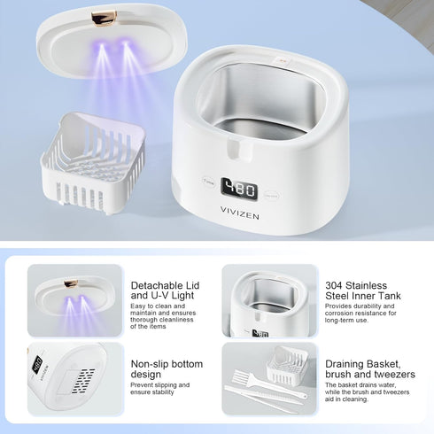 Ultrasonic Retainer Cleaner, Portable 30W/45kHz Sonic Dental Cleaning Pod for Aligners, Braces, Jewelry, and Dentures