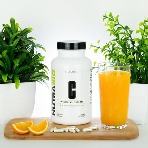 NutraBio Vitamin C with Rose Hips - Supports Healthy Bones, Teeth, Gums, Immune Function - 120 Capsules, 1000mg