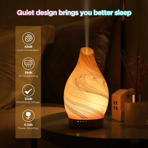 inrorans 160ml 7 Essential Oil Diffuser, Art Glass Ultrasonic Aromatherapy Diffuser for Home with Intermittent Mist