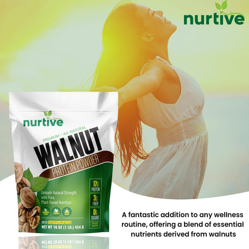 Walnut Protein Powder, 16 oz, Rich in Omega-3, Plant-Based Protein, Gluten Free, Vegan