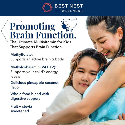 Best Nest Wellness Kids Liquid Multivitamin, Vegan, Gluten-Free, Tropical Flavor, 16oz with Brain Support