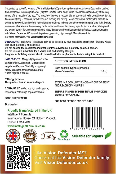 Vision Defender Meso Zeaxanthin - Vegan Eye Supplement MZ, 90 capsules for Ocular Health & Eye Care