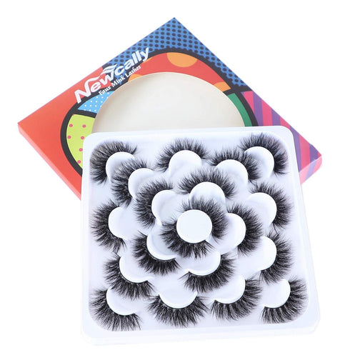 Newcally 3D Fake Eyelashes Pack, 10 Pairs, 18MM Dramatic Faux Mink Thick Long Volume False Eye Lashes