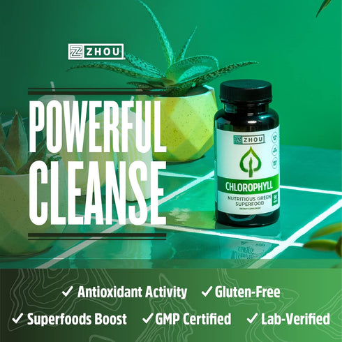 Zhou Nutrition Chlorophyll Tablets | 90 Tablets - Nutritious Green Superfood, Gluten-Free