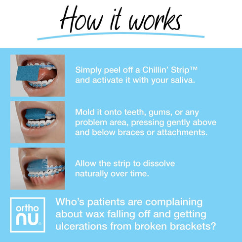 ORTHO NU 2+ 6 Chillin Strips, Therapeautic, Moldable and Dissolvable Strips, Replaces Orthodontic Wax for Braces