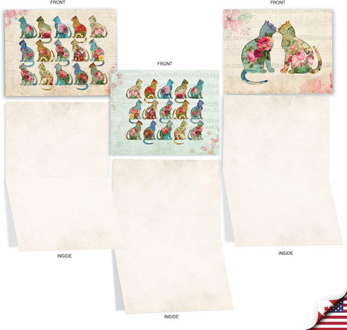 The Best Card Company All Occasion Blank Cat Cards, 10 Assorted, 4 x 5.12 Inch