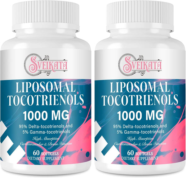 Liposomal Tocotrienols Supplement 1000mg - Vitamin E Advanced Formula with 60 Softgels (2 Bottles)