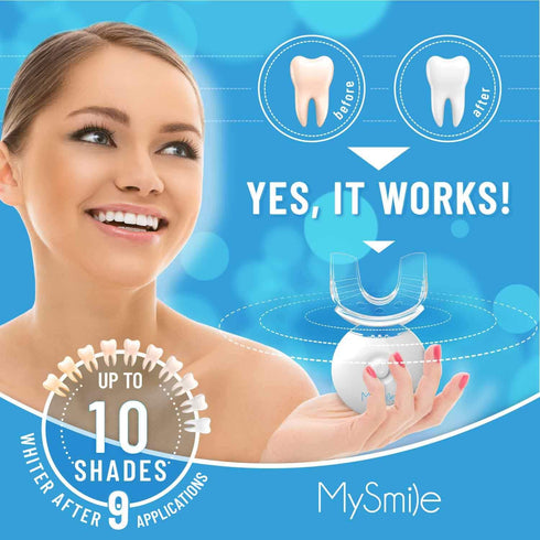 MySmile Teeth Whitening Kit with LED Light, 10 Min Fast Non-Sensitive Whitener, 3 Carbamide Peroxide Gel, Removes Stains