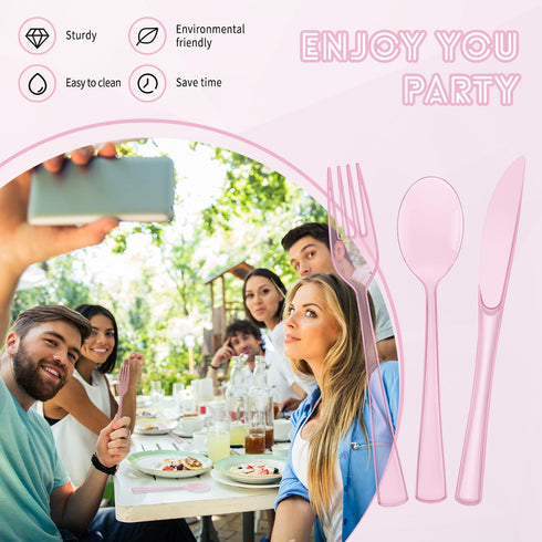 150 Pack Plastic Silverware, Disposable Heavy Duty Utensil Set, 50 Forks, 50 Knives, 50 Spoons for Parties and Events