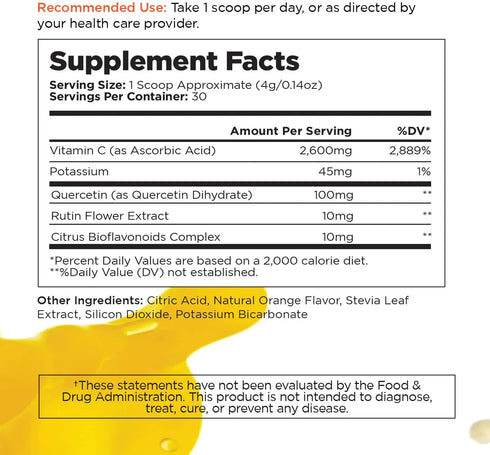 Livingood Daily High Dose Vitamin C Powder Supplement - 2,600mg Ascorbic Acid for Immunity & Skin Health - 30 Servings