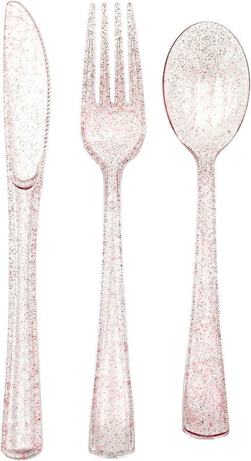 180PCS Rose Gold Plastic Silverware Set, 60 Gold Forks, 60 Gold Spoons, 60 Gold Knives, Disposable Cutlery for Party