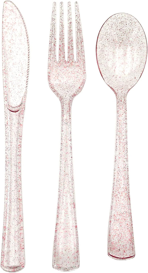 180PCS Rose Gold Plastic Silverware Set, 60 Gold Forks, 60 Gold Spoons, 60 Gold Knives, Disposable Cutlery for Party