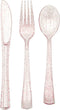 180PCS Rose Gold Plastic Silverware Set, 60 Gold Forks, 60 Gold Spoons, 60 Gold Knives, Disposable Cutlery for Party