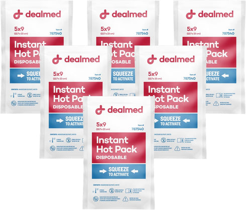 Dealmed Instant Hot Pack – Disposable Hot Packs for Injuries, Swelling, Sprains, Muscle Soreness – Pack of 6, 5" x 9"