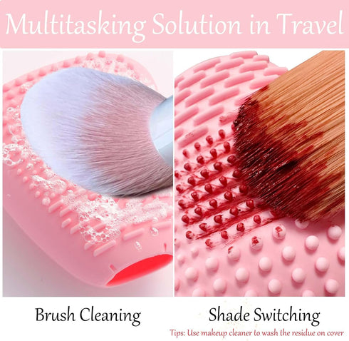 Silicone Travel Make-up Brush Holder, 3-Pcs Large + 5 Small with Cleaner Mat Pad for Storage and Cleaning