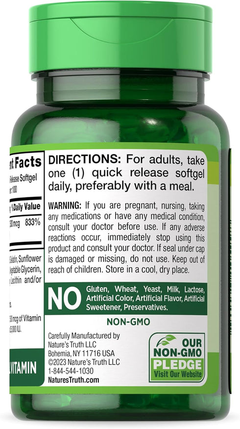 Beta Carotene 25000 IU Softgels, 100 Count Vitamin A Supplement, Non-GMO, Gluten Free by Nature's Truth