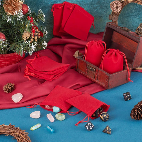 FASHEWELRY 100 Pack Red Velvet Drawstring Bags, 3.6 x 2.8 Inch for Christmas Gift Packaging