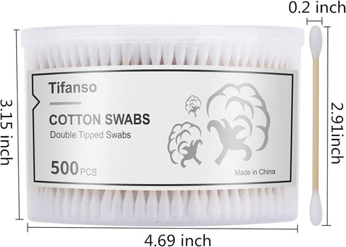 tifanso 500 Count Cotton Swabs, Natural Double Round Strong Wooden Cotton Tip Sticks Buds for Ears, Cruelty-Free with
