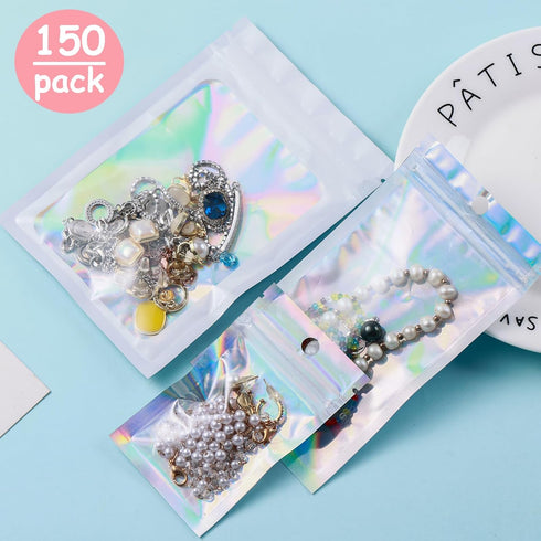 150-Pack 4 x 6 in Holographic Mylar Bags, Resealable Foil Pouches for Food Storage, Smell Proof Packaging