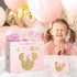 Reyoust 13" 2nd 13"L 10.2"H 4.9"W Large Oh Twodles Birthday Gift Bag with Tissue Paper and Greeting Card Glitter Pink