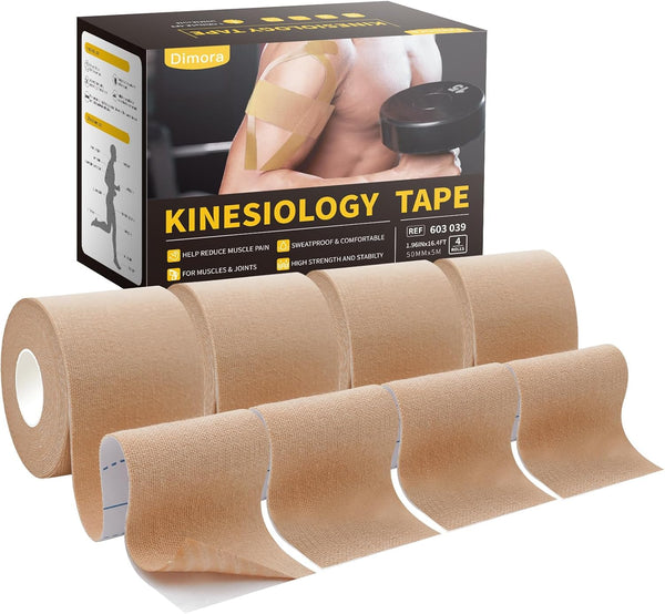 Dimora Uncut Kinesiology Tape, 4 Rolls Pure Cotton Elastic Athletic Tape for Muscle Pain Relief