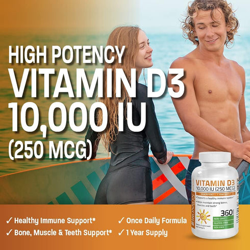 Bronson Vitamin D3 10,000 IU (250 mcg) High Potency - Supports Healthy Immune System, Strong Bones, 360 Softgels (1