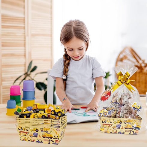 Jengaer 10 Pack Construction Birthday Party Supplies Basket for Gifts Empty,Construction Theme Sturdy Diy Bulk Gift