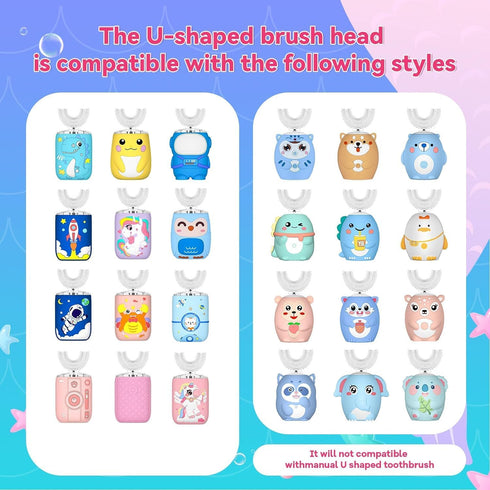Kids Electric U Shaped Toothbrush Replacement Brush Head with 3 Normal and 2 U Shaped Brush Heads - Age 2-7