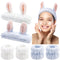 YISSION 6Pcs Face Wash Headbands and Wristbands Set, Bunny Ears Spa Headband for Women Girls Washing Face (Blue White)