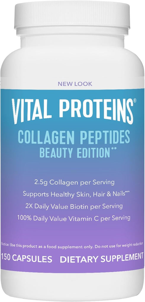 Vital Proteins Collagen Peptides Beauty Edition Capsules - 30 Servings, 2.5g Collagen Per Serving with Biotin & Vitamin
