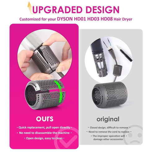 Upgraded Hair Dryer Filter Replacement: For Dyson Supersonic HD01 HD03 HD08 Models, Outer Filter with Cleaning Brush