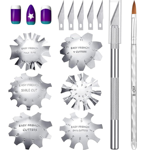 Honoson 6 Pieces French Tip Cutter Tool Nail Trimmer Set with 1 Acrylic Brush, 1 French Tip Knife, 5 Spare Blades